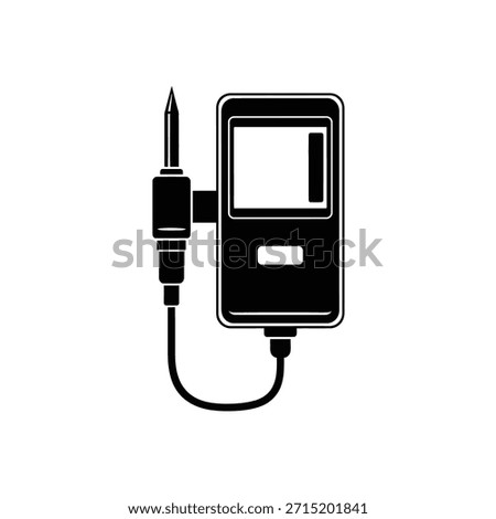 Black icon of a digital thermometer with a connected probe on a white background.