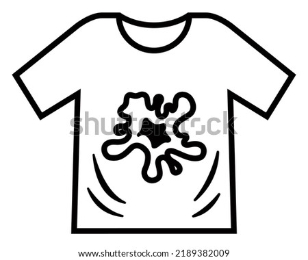 black icon of a dirty t-shirt with a big food stain. flat vector illustration.