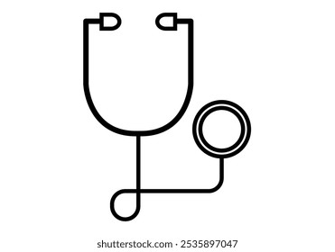 Ícone preto do estetoscópio do médico no fundo branco