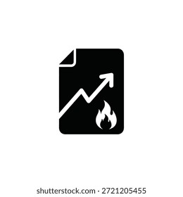 Icono negro de un documento con un gráfico de tendencia ascendente y un símbolo de llama.