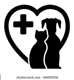 black icon with dog and cat on heart silhouette for veterinary services