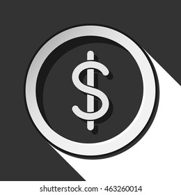 black icon - dollar currency symbol with white stylized shadow