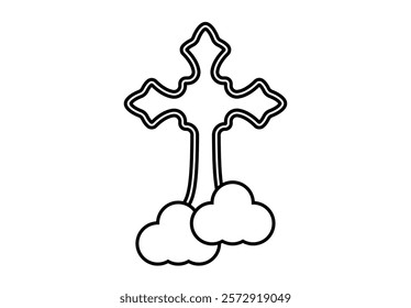 Black icon of double stroke Christian cross with cloud