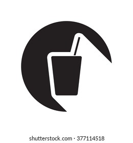 black icon with drink with straw and white stylized shadow