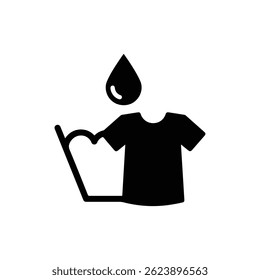 Ícone preto de símbolo de gota e roupa indicando Wet Wash