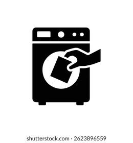 Black Icon of Dryer Sheet Being Placed into Dryer