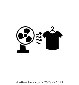 Black Icon of Drying Fan Blowing Toward Hanging Shirt