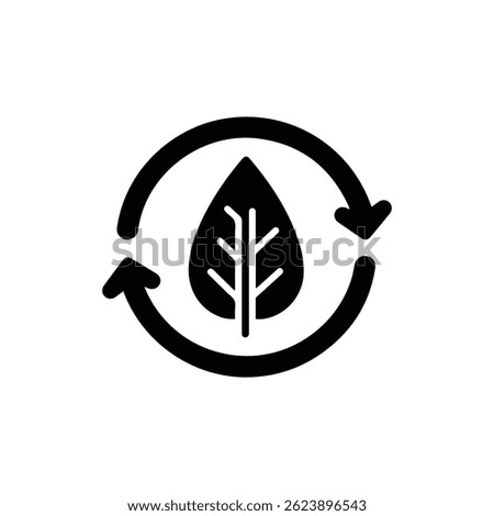 Black Icon of Eco Wash Leaf Inside Circular Arrows