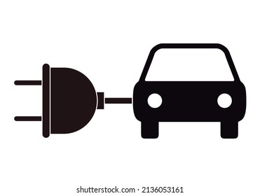 Black icon of electric car with connector.