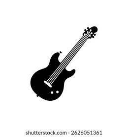 Black Icon of an Electric Guitar with Curved Body and String Lines