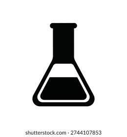 Black icon of an Erlenmeyer flask containing liquid, symbolizing science, chemistry, research, laboratory experiments, and educational concepts.