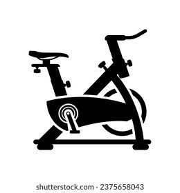Black icon exercise bike isolated on white background. Rotating bike for exercise in the gym or fitness. Vector illustration flat design. 