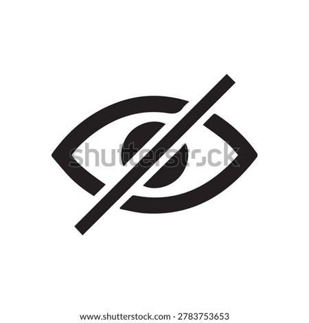A black icon of an eye with a line crossing through it, indicating that something is hidden, private, or invisible.