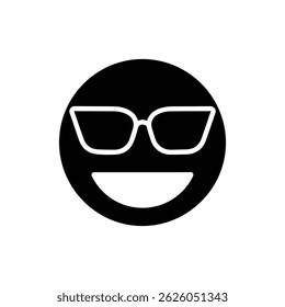 Black Icon of Face with Shades and Grin Expression