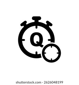 Ícone Preto de Perguntas Frequentes com Timer e Carta Q Dentro