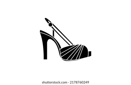 black icon of fashionable women's high heel shoes, sign, logo, vector, silhouette of shoe