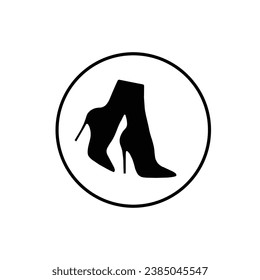 black icon of fashionable women's high heel shoes, sign, logo, vector, silhouette of shoe with white background.