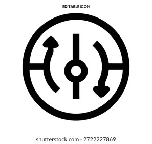 Black icon featuring a circular design with arrows, representing a power or control function.