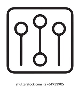 A black icon featuring three tuning pegs arranged vertically in a square box with rounded corners on a pure white background