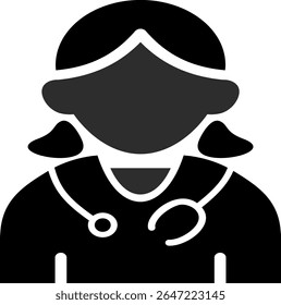 Ícone preto para profissionais médicos do sexo feminino em um contexto de saúde, especialmente aqueles relacionados ao cuidado do paciente, consulta e apoio médico, incluindo no campo da saúde fetal e materna
