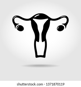 Black Icon Of Female Reproductive System In Flat Style Over Gradient Background. Vector Illustration
