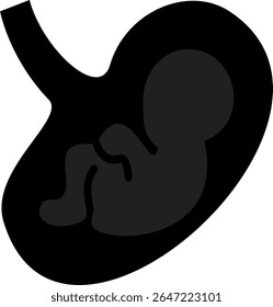 Icono negro del feto en el útero, visualizado en una forma simplificada e icónica de la salud fetal, el embarazo, el desarrollo del bebé en el útero o el cuidado prenatal