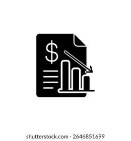 Black icon of a financial report showing a downward trend.