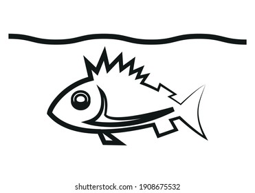 Black icon of fish with water.