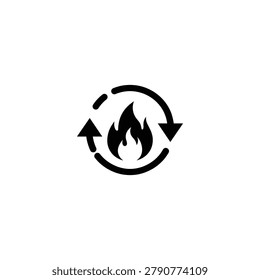 Black icon of a flame with recycling arrows