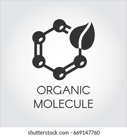 Black Icon In Flat Style Symbolizing Organic Molecular Bonding. Biotech Natural Technology Concept. Vector Logo For Your Design Needs