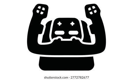 Black icon of a flight simulator control yoke, representing gaming equipment or use of flight simulator hardware, isolated on white background.