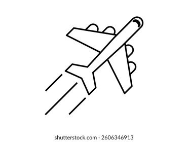 Black icon of a flying commercial airplane