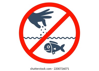 black icon forbidden to feed the fish. flat vector illustration.