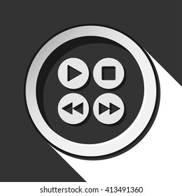 black icon - four music control buttons with white stylized shadow