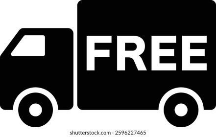Black icon with free shipping in the shape of a truck