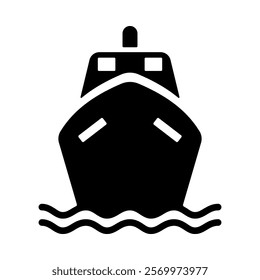 Black icon in front of a tourist boat Isolated image on white background.