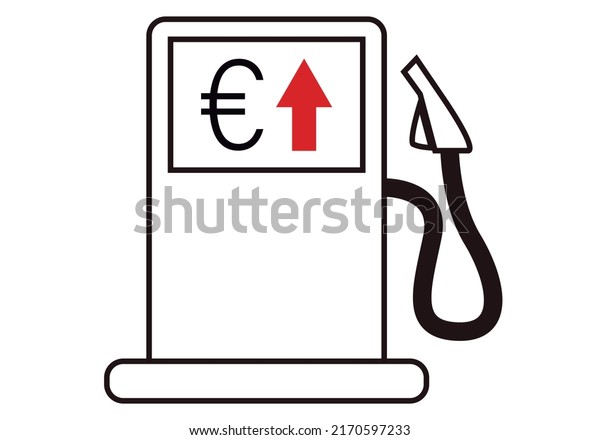 Black\
icon of gasoline pump with price growth in\
euros.