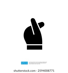 Black Icon of a Gesture Hand Symbolizing Luck with Folded Fingers on a Plain Background