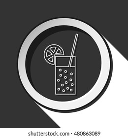 black icon - glass, carbonated drink, straw and citrus with white stylized shadow