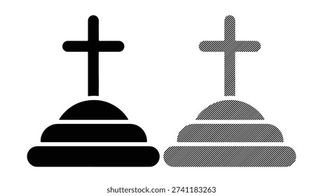 Black icon of grave with cross, holy sepulcher symbol, memorial stone for funeral design