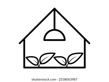 Black icon of greenhouse with plants