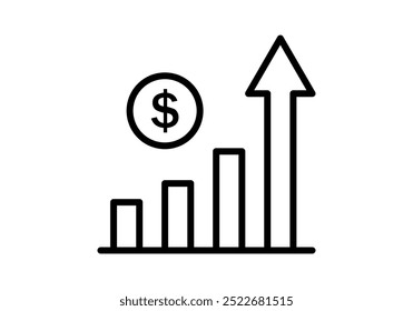 Black icon of growing bar chart with US dollar