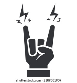 black icon hand gesture at rock concert. flat vector illustration.