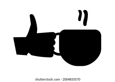 black icon hand holding a cup of hot drink coffee or tea best icon illustration