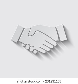 black icon handshake. background for business and finance with shadow on a grey background