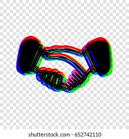 black icon handshake. background for business and finance. Vector. Black icon with red-green-blue contours on transparent background.