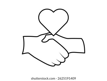 Black icon of a handshake with a heart representing solidarity