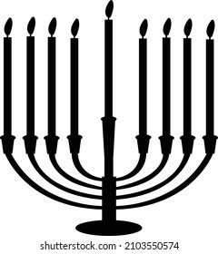 black icon of hanuka on white background. hanukkah sign. Menora is symbol of hanuka. flat style.