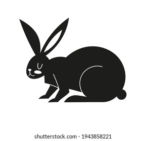 Black icon with a hare. Silhouette with Easter bunny. Vector illustration with animal isolated on white background.