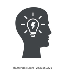 Black icon head and light bulb idea. flat illustration.